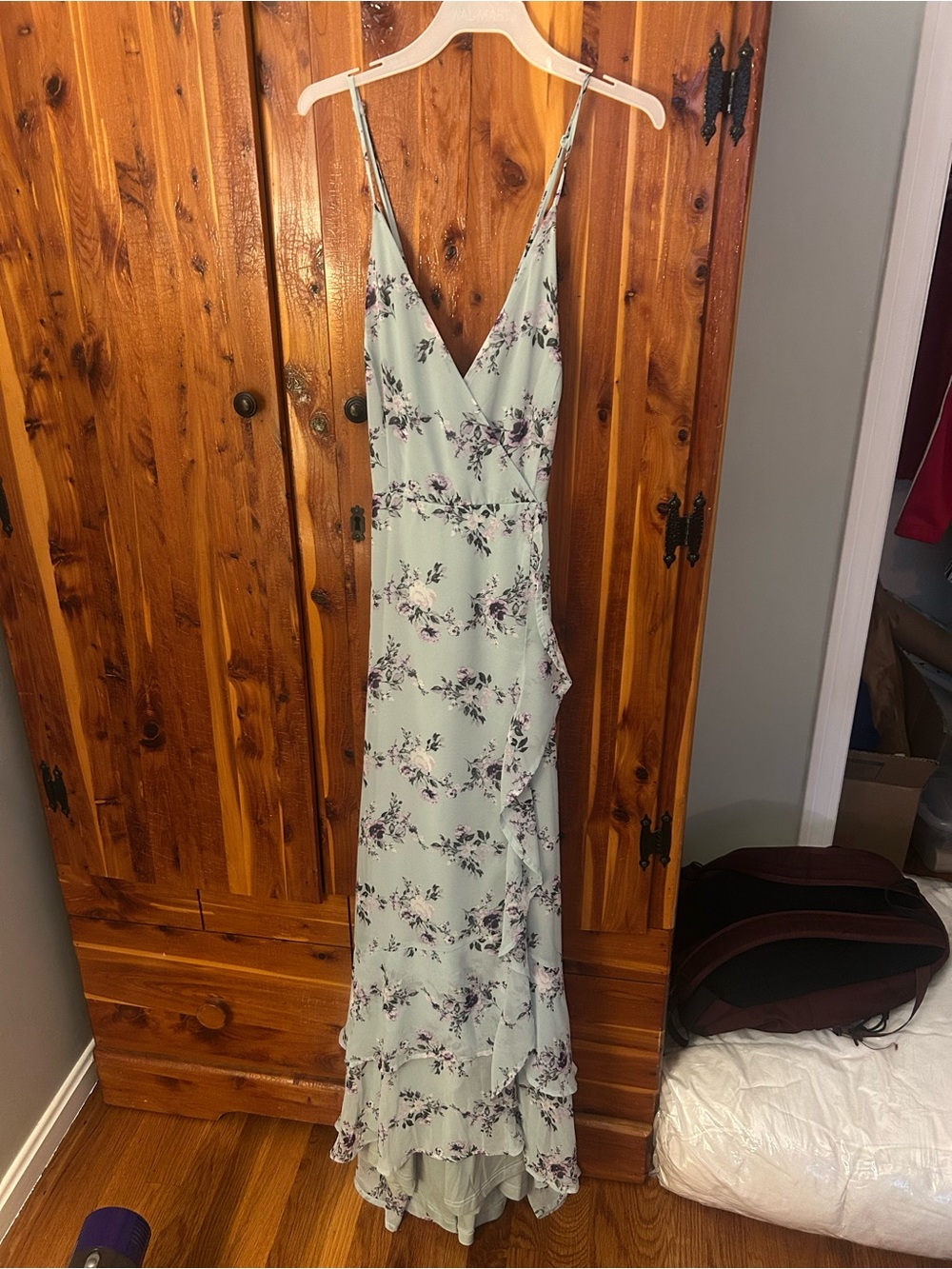 Lulu's Mint Floral Slip Maxi Dress with Purple Print